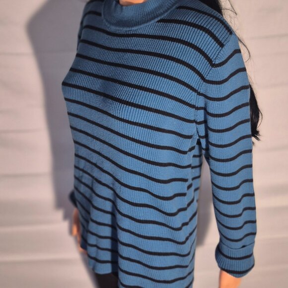 THE TOG SHOP Pretty Cotton sweater, Black and Turquoise stripes, size XL - Picture 8 of 16